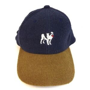 Big Dogs Navy Blue Wool Blend Baseball Cap Embroidered Dog Red Brim